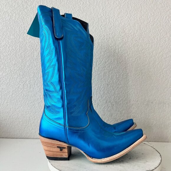 Lane SMOKESHOW Womens Cowboy Boots 10 Blue Western Cowgirl Mid Calf Pointed Toe - Picture 2 of 12